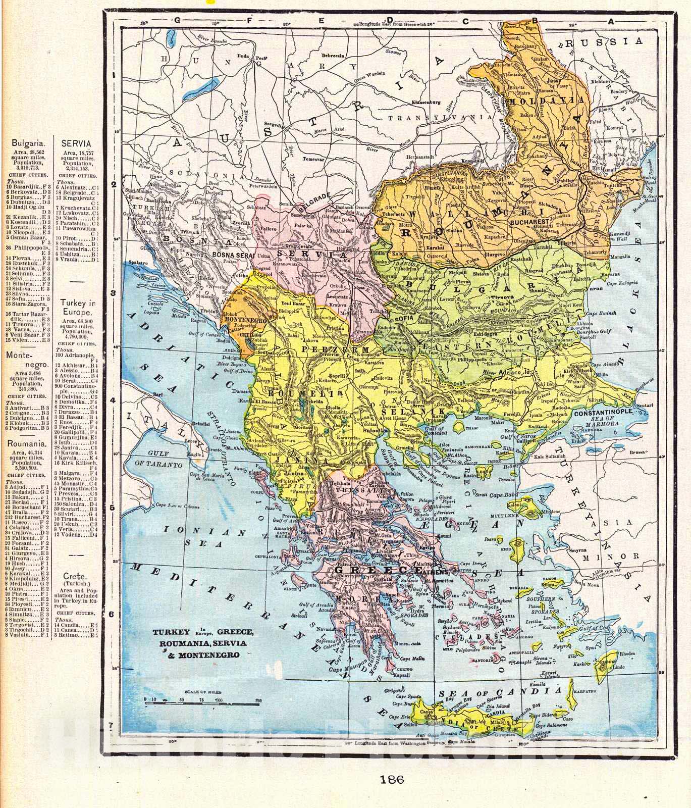 Historic Map : 1898 Turkey in Europe, Greece, Roumania, Servia, & Montenegro : Vintage Wall Art