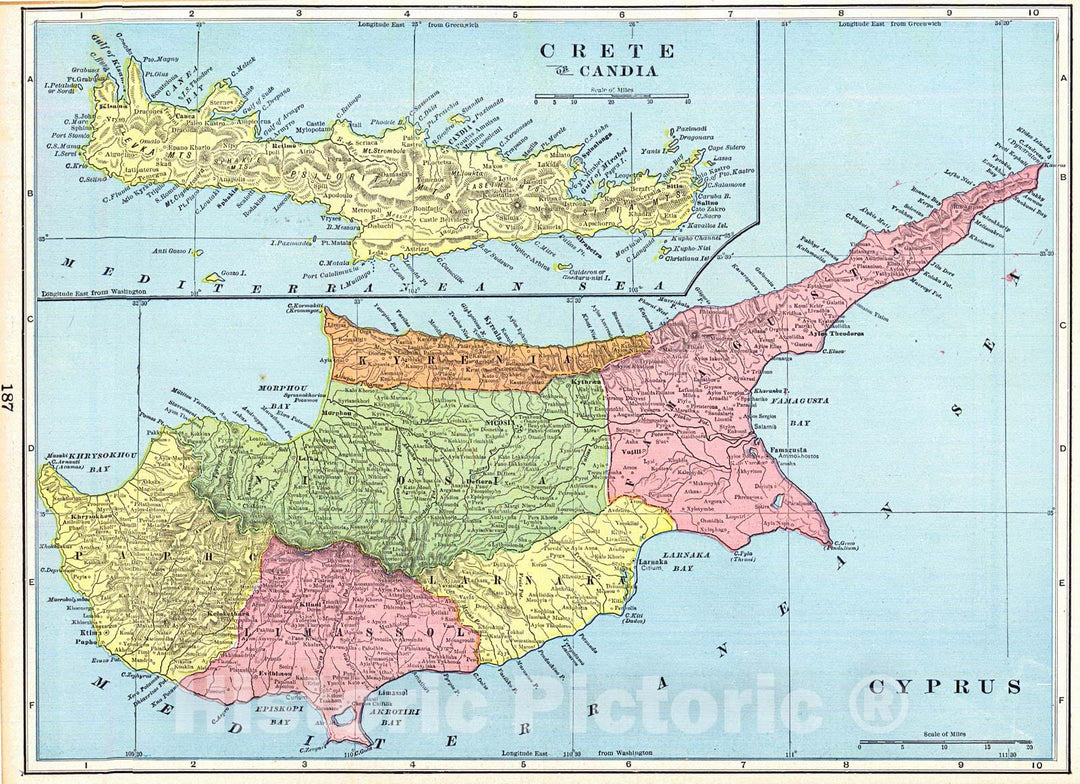 Historic Map : 1898 Crete & Cyprus : Vintage Wall Art