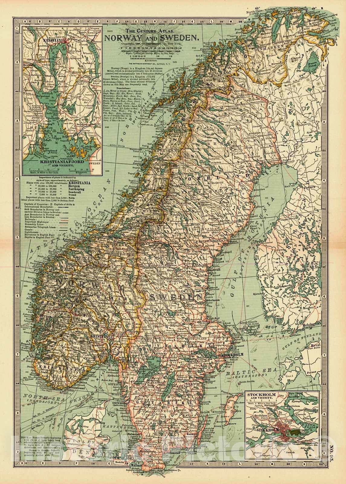 Historic Map : 1899 Norway and Sweden : Vintage Wall Art