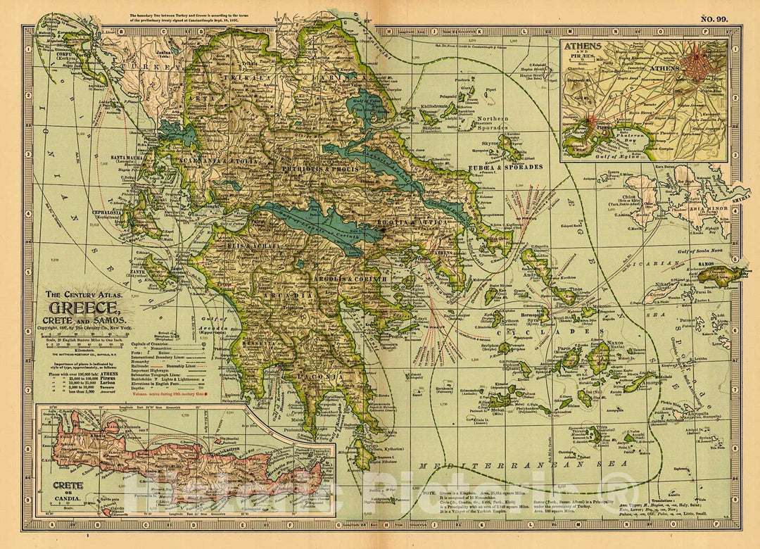 Historic Map : 1899 Greece and Samos : Vintage Wall Art