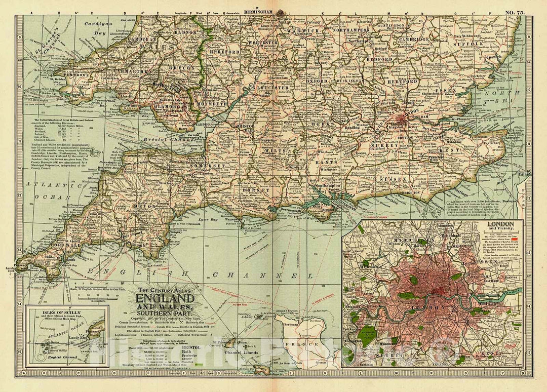 Historic Map : 1899 England and Wales- Southern Part : Vintage Wall Art