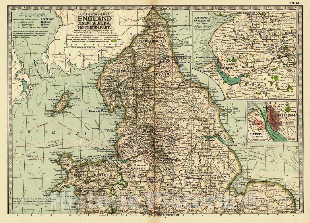 Historic Map : 1899 England and Wales- Northern Part : Vintage Wall Art