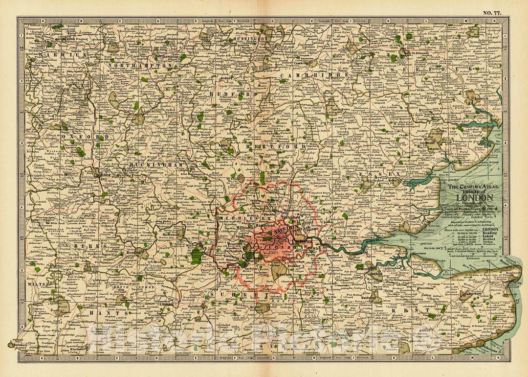 Historic Map : 1899 Vicinity of London : Vintage Wall Art