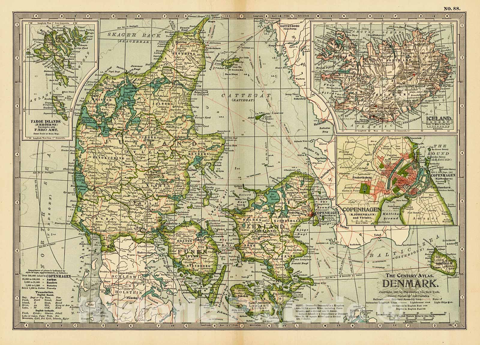 Historic Map : 1899 Denmark and Iceland : Vintage Wall Art