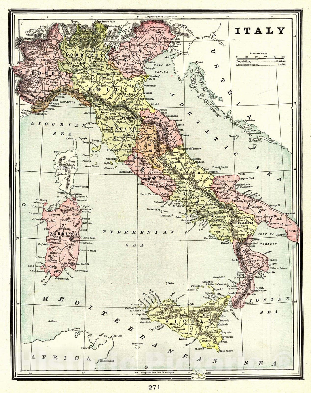 Historic Map : 1901 Italy : Vintage Wall Art