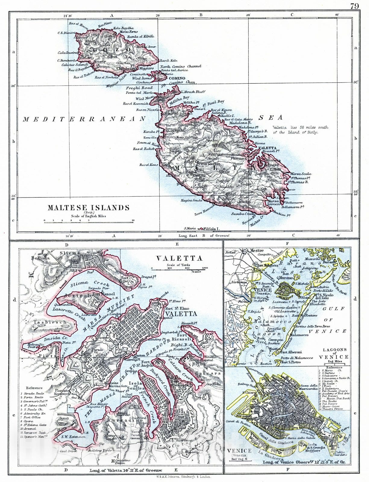 Historic Map : 1901 Maltese Islands, Valetta and Venice : Vintage Wall Art