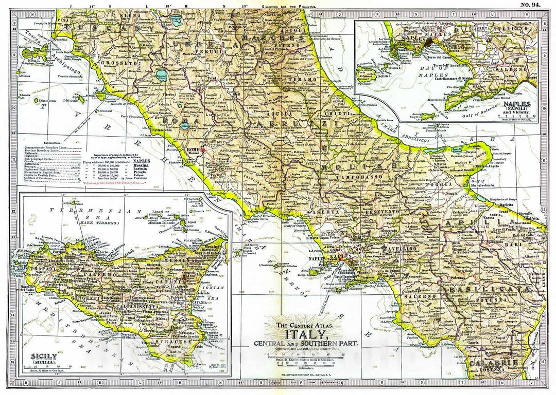 Historic Map : 1902 Italy, Central and Southern Part : Vintage Wall Art