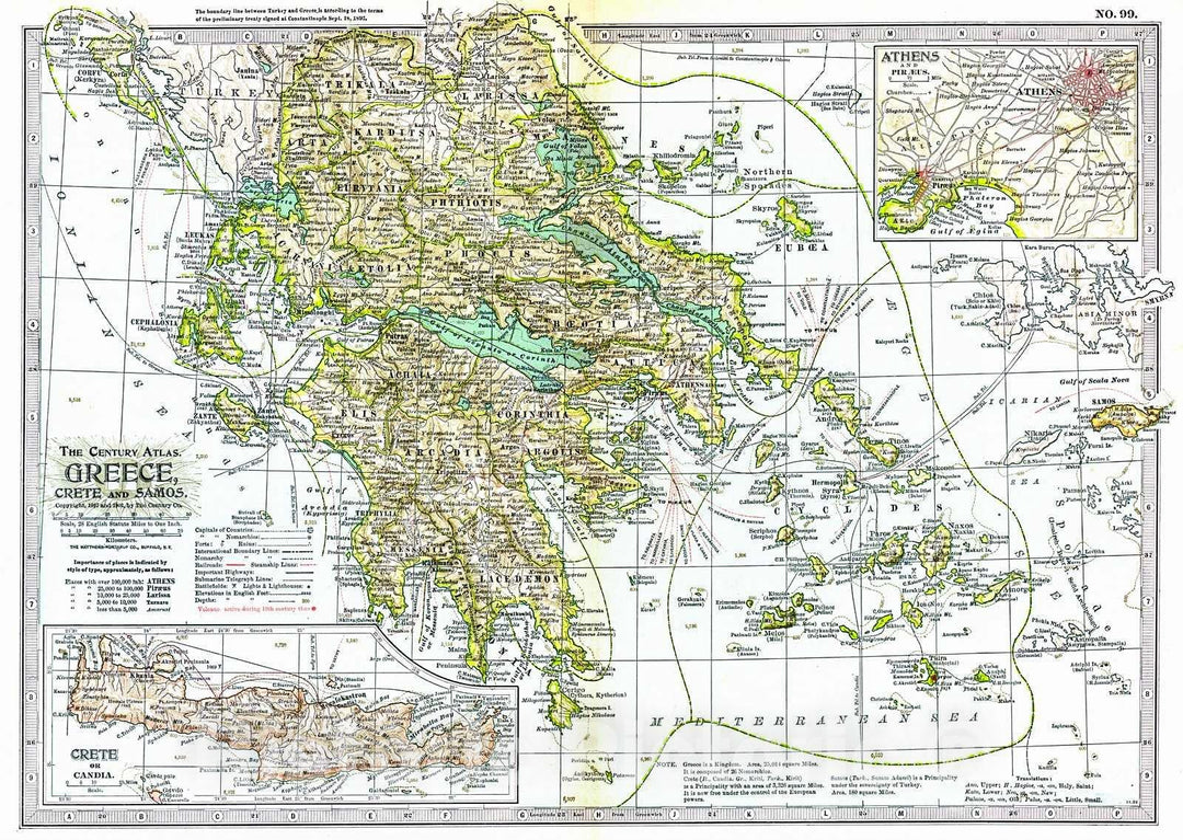 Historic Map : 1902 Greece, Crete and Samos : Vintage Wall Art