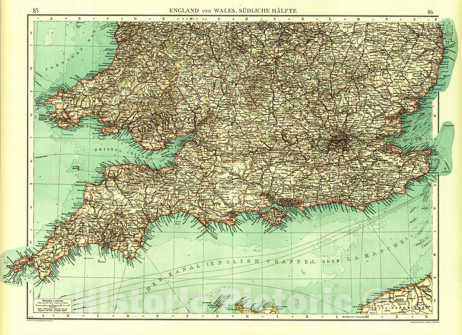 Historic Map : 1904 England und Wales, S&uuml;dliche H&auml;lfte  : Vintage Wall Art