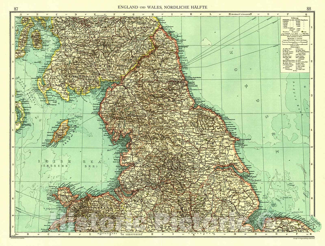 Historic Map : 1904 England und Wales, NOrdliche H&auml;lfte  : Vintage Wall Art