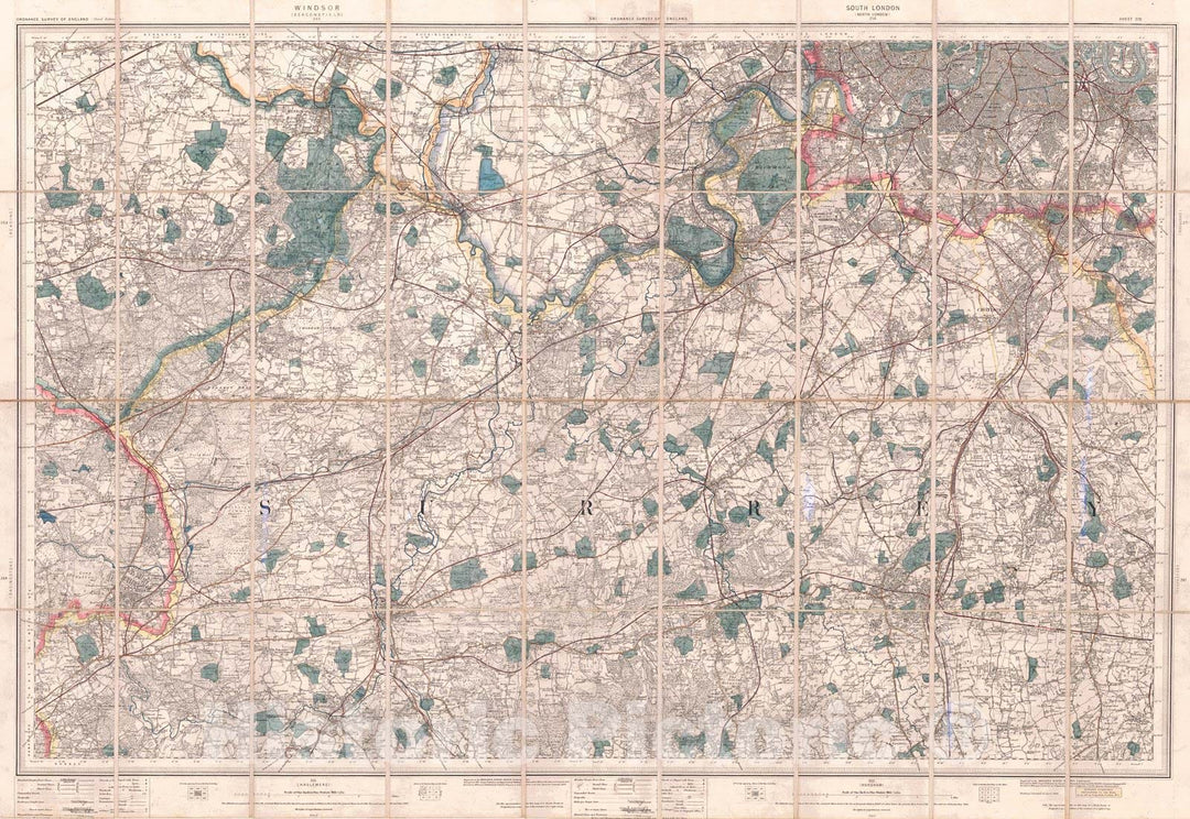 Historic Map : 1904 Ordnance Map of the S.W. Environs of London : Vintage Wall Art