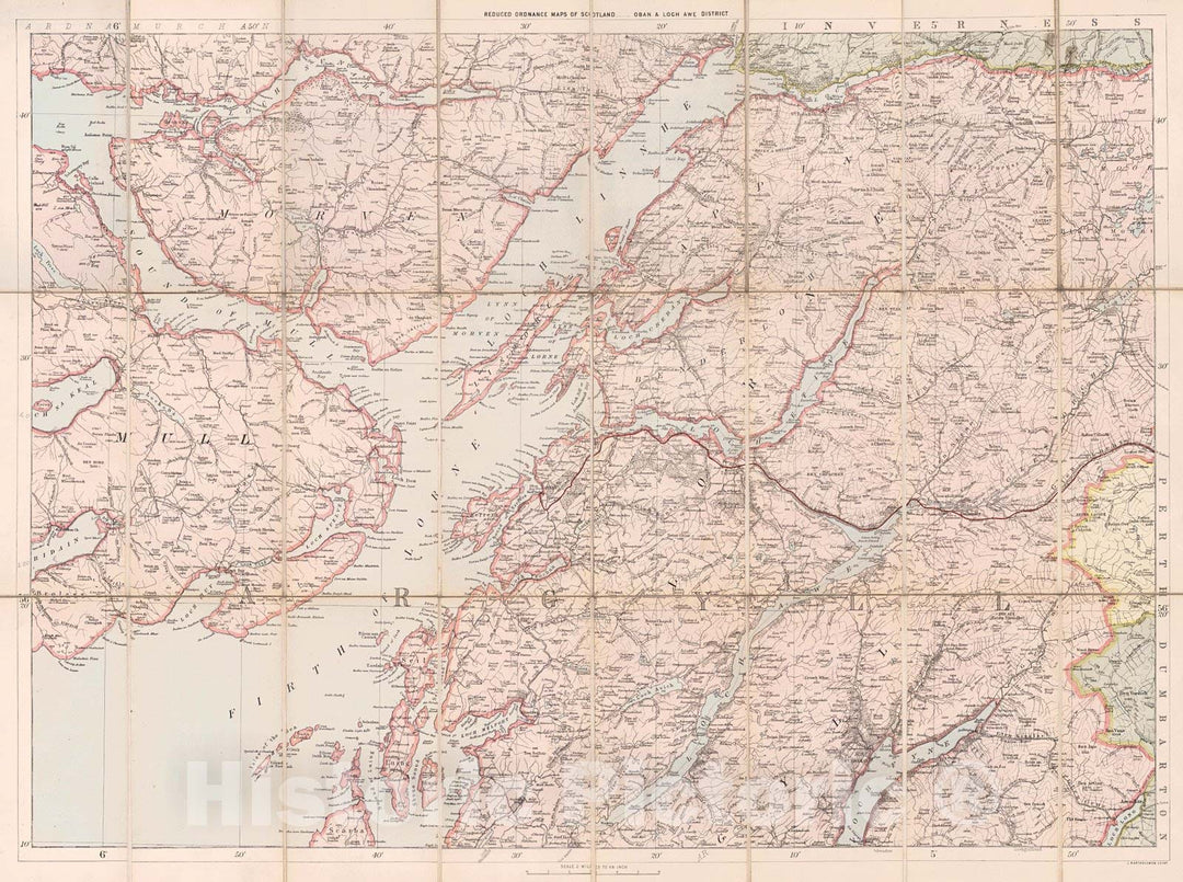 Historic Map : 1905 Reduced Ordnance Survey Maps of Scotland - Oban and Loch Awe Districts : Vintage Wall Art