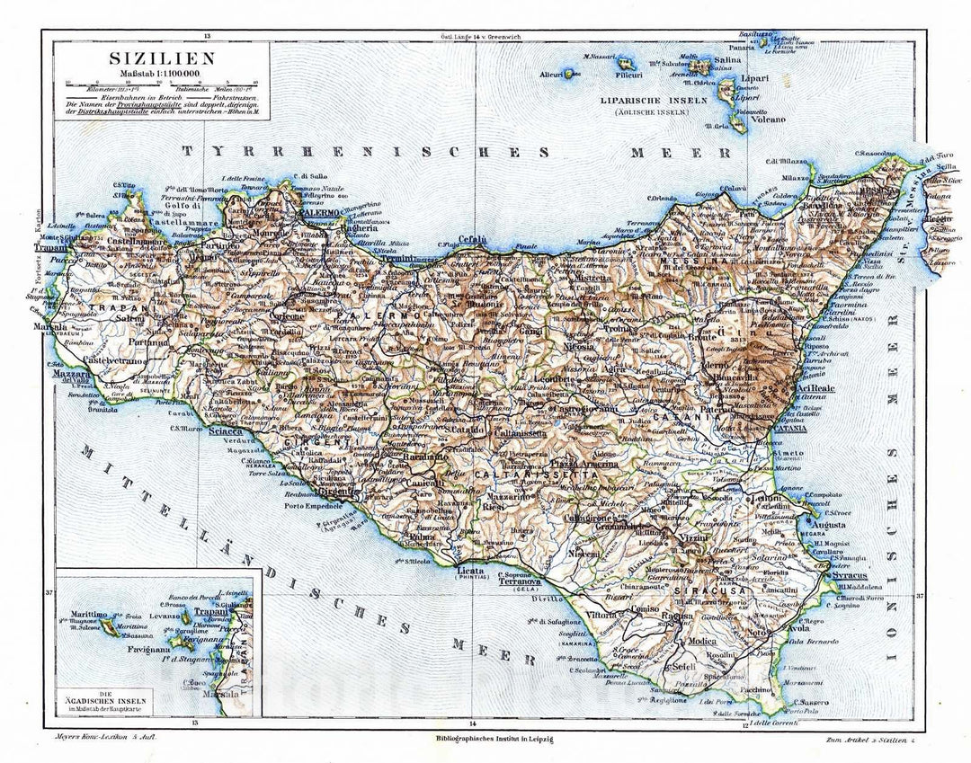 Historic Map : 1906 Sizilien (Sicily) : Vintage Wall Art