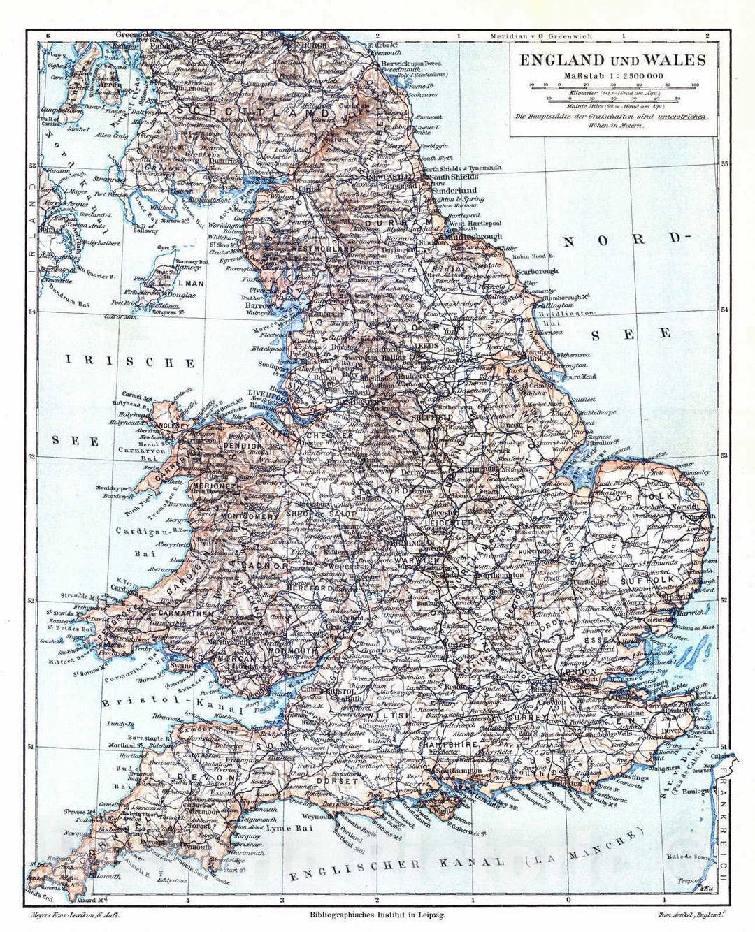 Historic Map : 1906 England and Wales : Vintage Wall Art