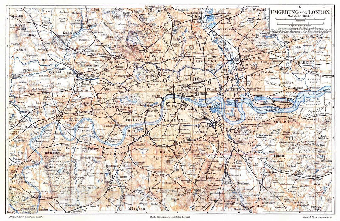 Historic Map : 1906 Umgebung von London : Vintage Wall Art