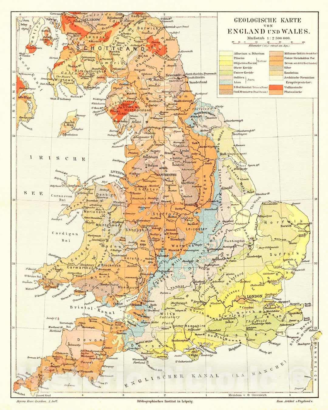 Historic Map : 1906 Geologische Karte von England und Wales : Vintage Wall Art