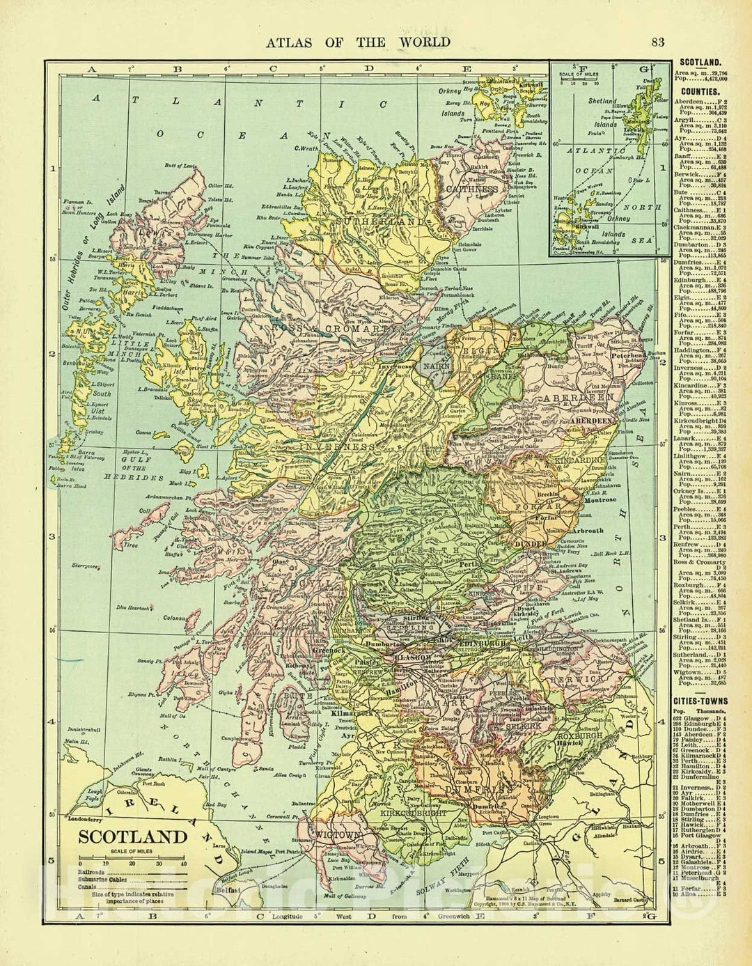 Historic Map : 1906 Scotland : Vintage Wall Art