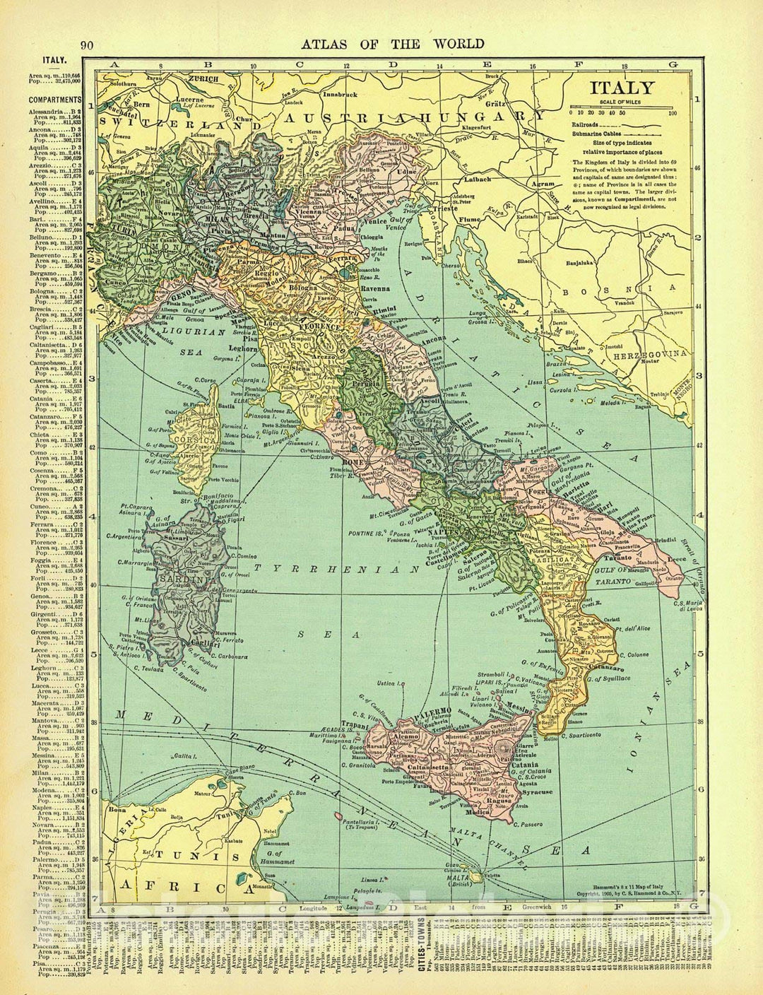 Historic Map : 1906 Italy : Vintage Wall Art