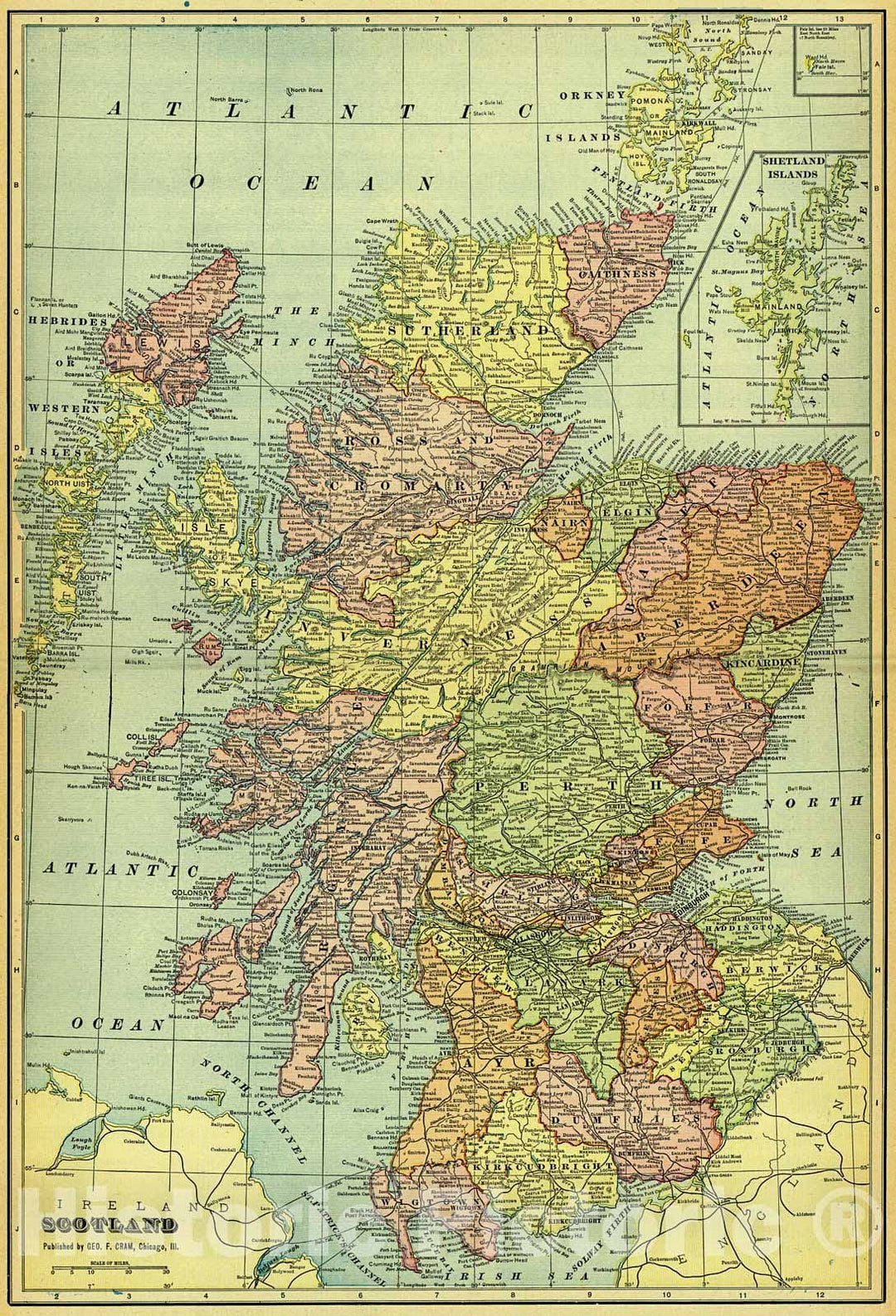 Historic Map : 1907 Scotland : Vintage Wall Art