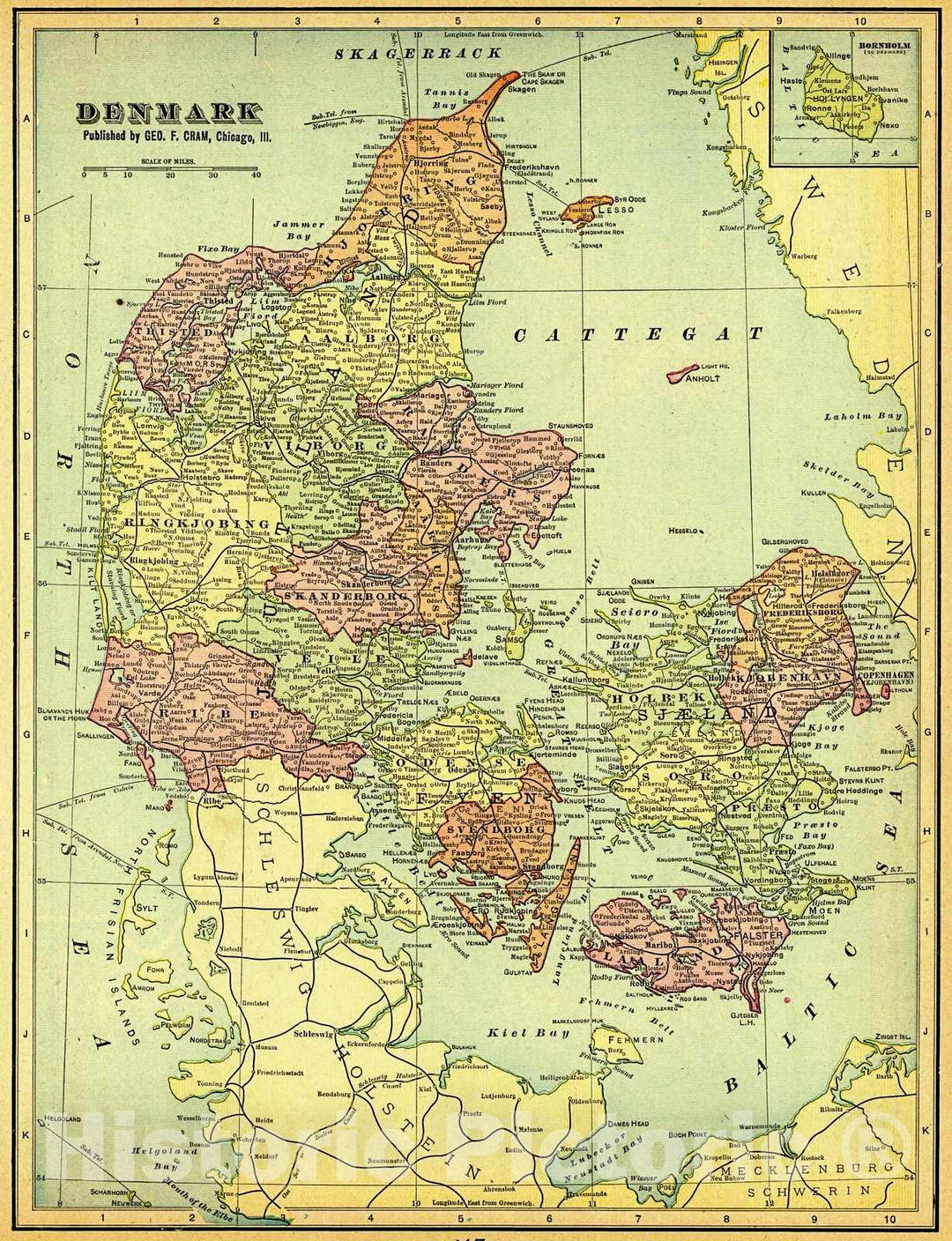 Historic Map : 1907 Denmark : Vintage Wall Art