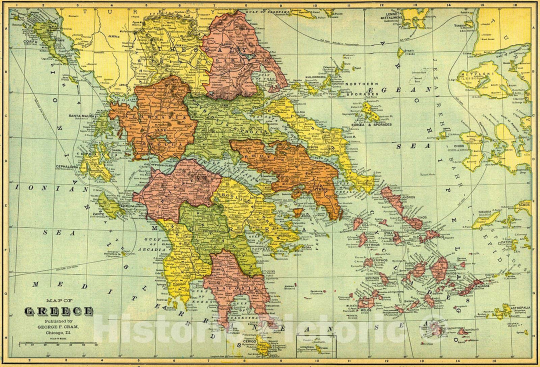 Historic Map : 1907 Map of Greece : Vintage Wall Art