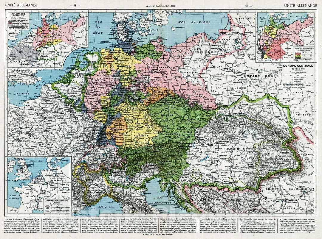 Historic Map : 1908 Europe Centrale de 1815 a 1866 : Vintage Wall Art