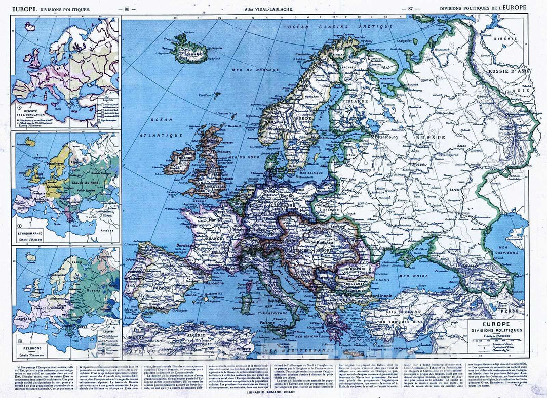 Historic Map : 1908 Europe Divisions Politiques : Vintage Wall Art