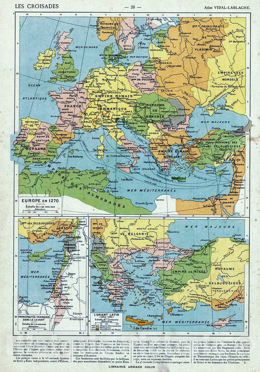 Historic Map : 1908 Europe en 1270 : Vintage Wall Art