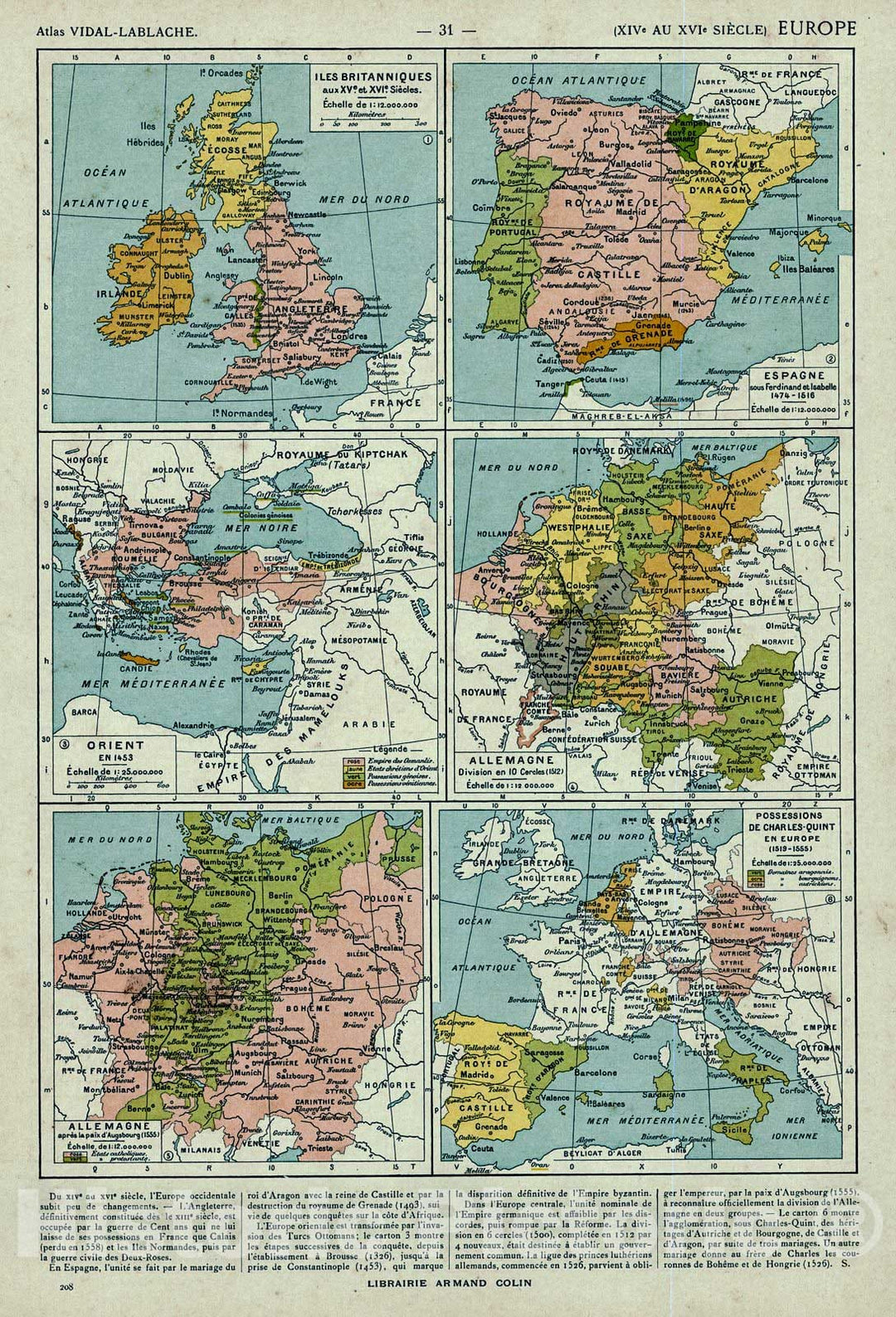 Historic Map : 1908 Europe (XIV au XVI Siecle) : Vintage Wall Art