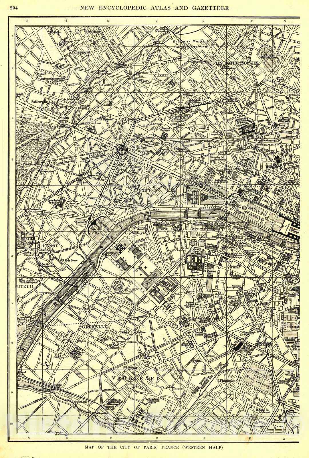 Historic Map : 1909 Map of the City of Paris, France (Western Half) : Vintage Wall Art