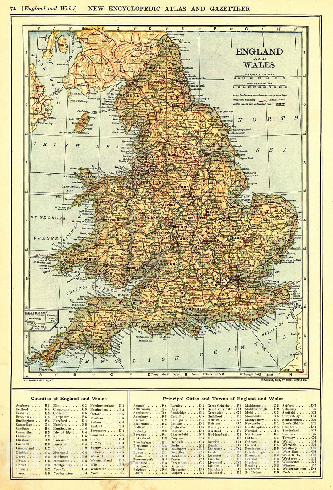 Historic Map : 1909 England and Wales : Vintage Wall Art