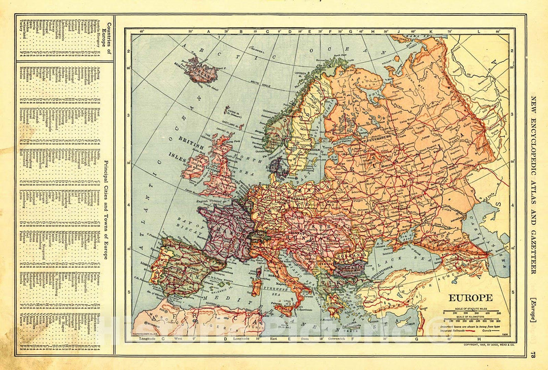 Historic Map : 1909 Europe : Vintage Wall Art