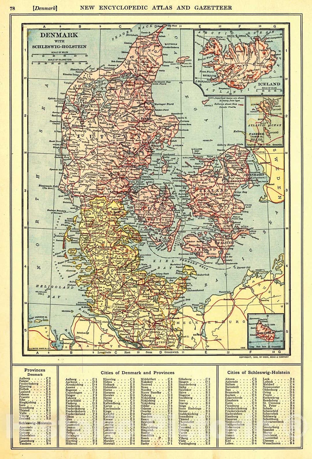 Historic Map : 1909 Denmark : Vintage Wall Art