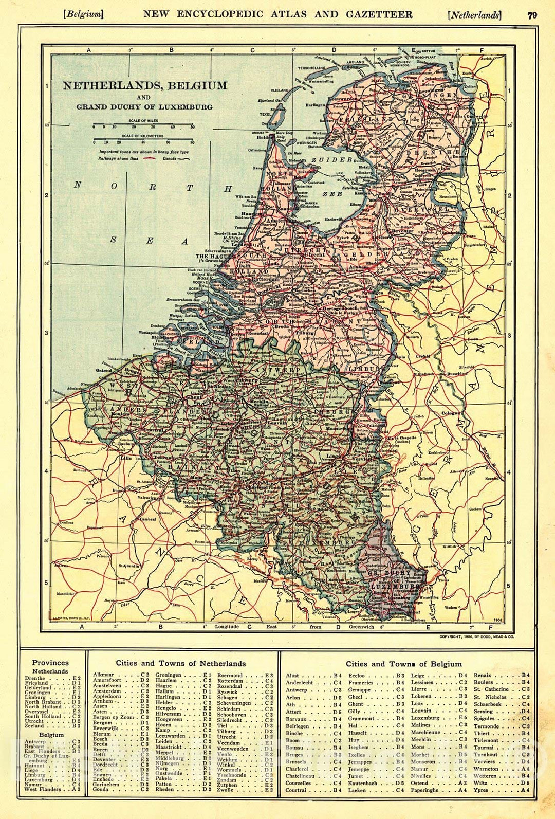 Historic Map : 1909 Netherlands, Belgium, and Luxemburg : Vintage Wall Art