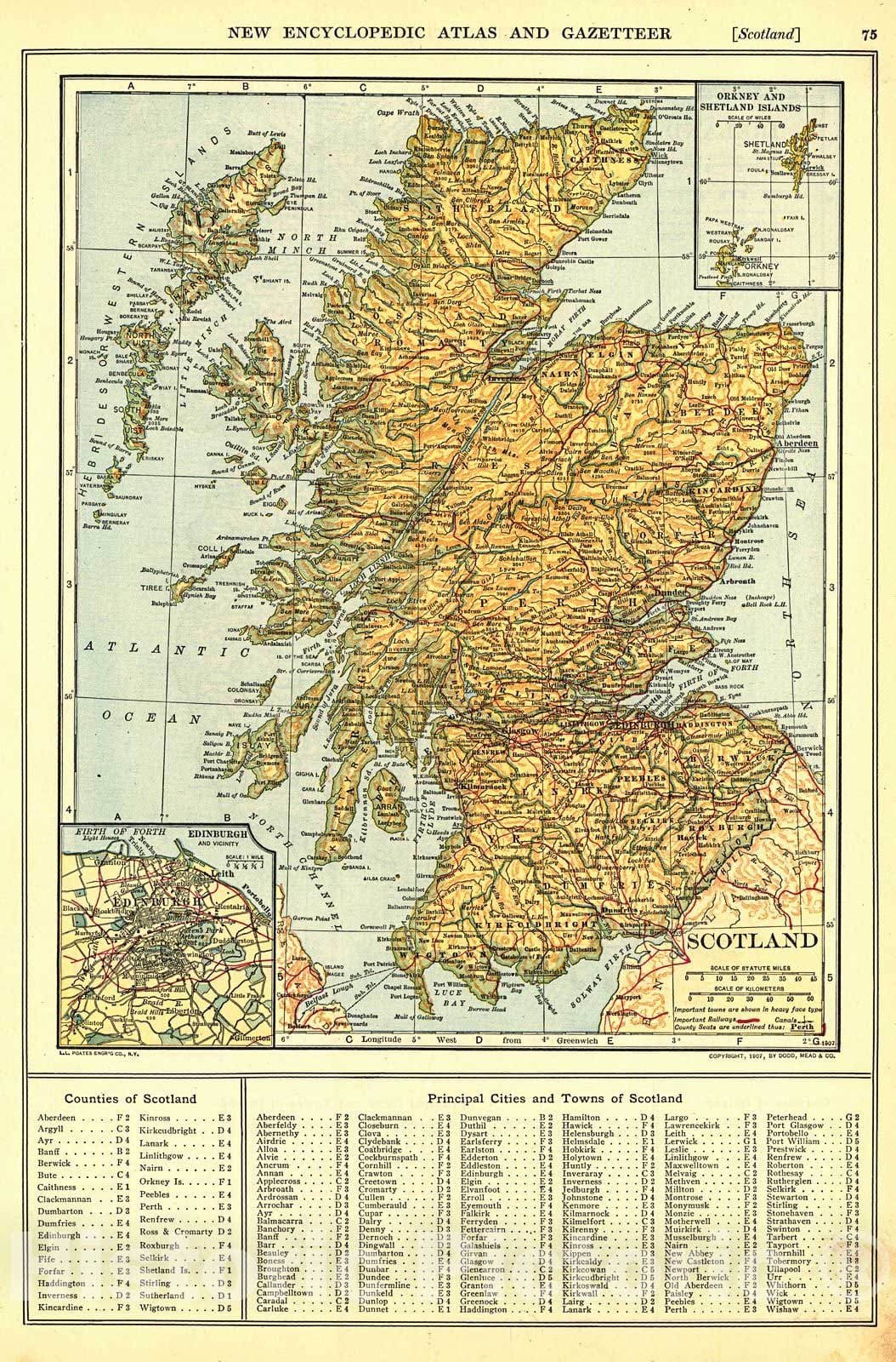 Historic Map : 1909 Scotland : Vintage Wall Art