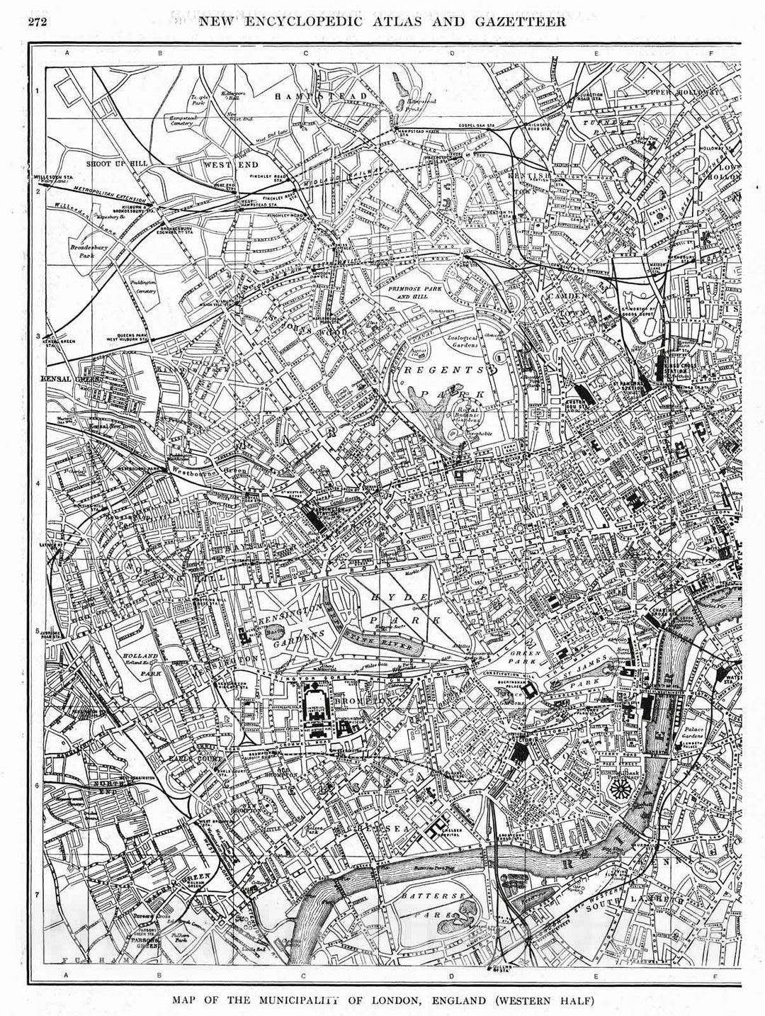 Historic Map : 1909 Map of the Municipality of London, England (Western Half) : Vintage Wall Art