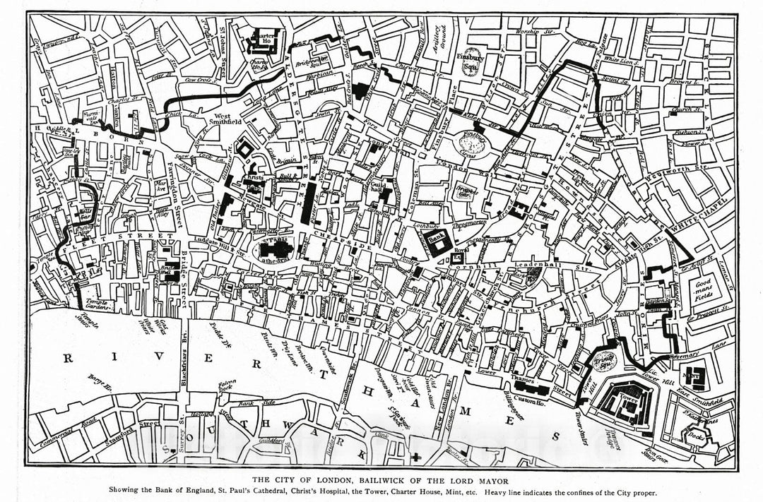 Historic Map : 1909 The City of London, Bailiwick of the Lord Mayor : Vintage Wall Art