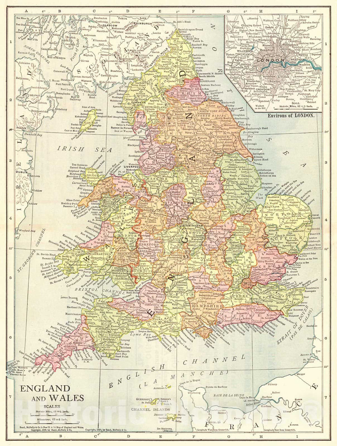 Historic Map : 1910 England and Wales : Vintage Wall Art