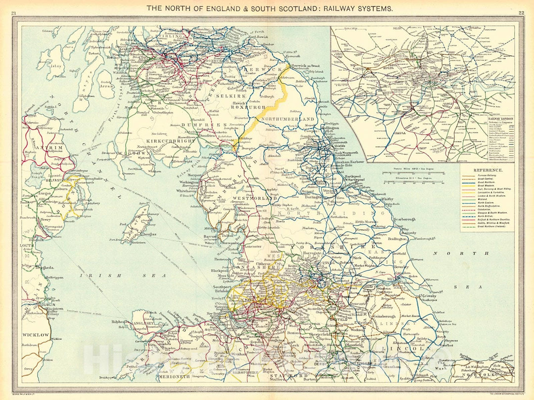 Historic Map : 1910 The North of England and South Scotland: Railway System : Vintage Wall Art