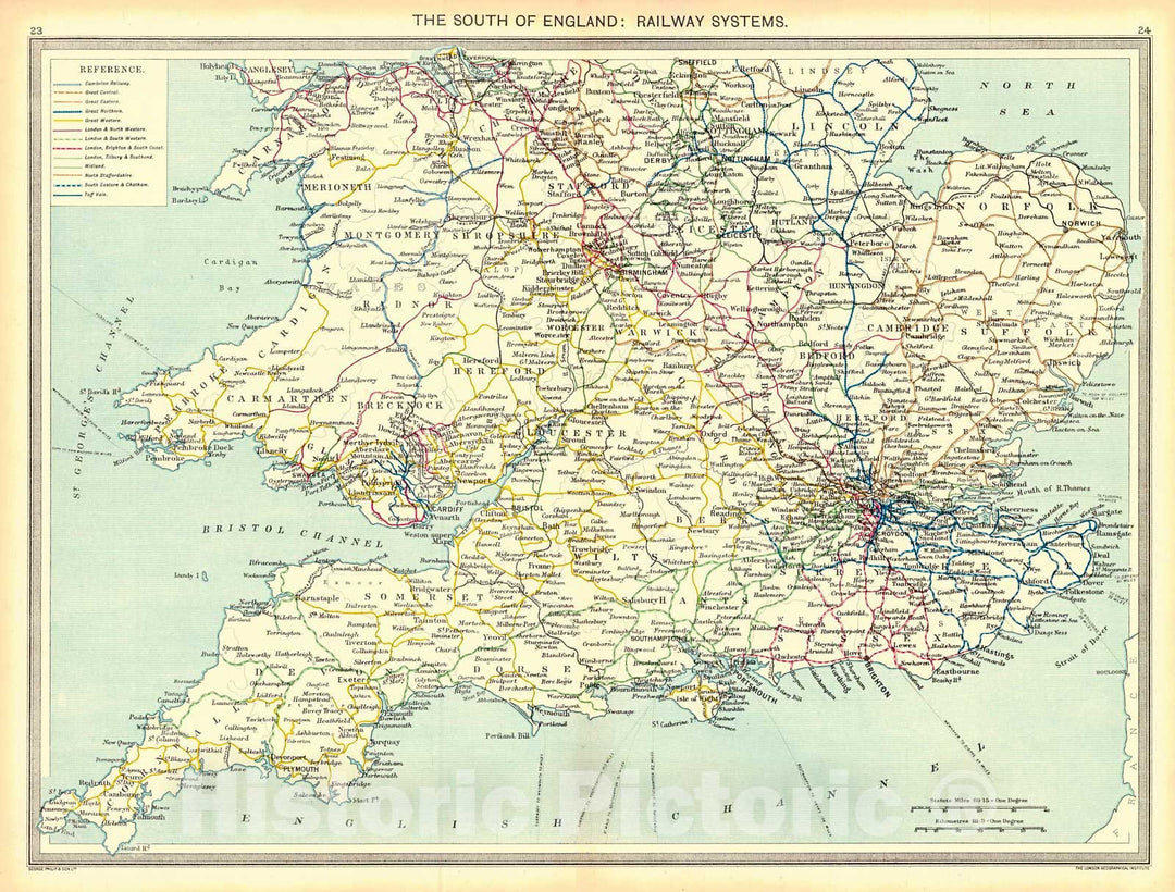 Historic Map : 1910 The South of England: Railway System  : Vintage Wall Art