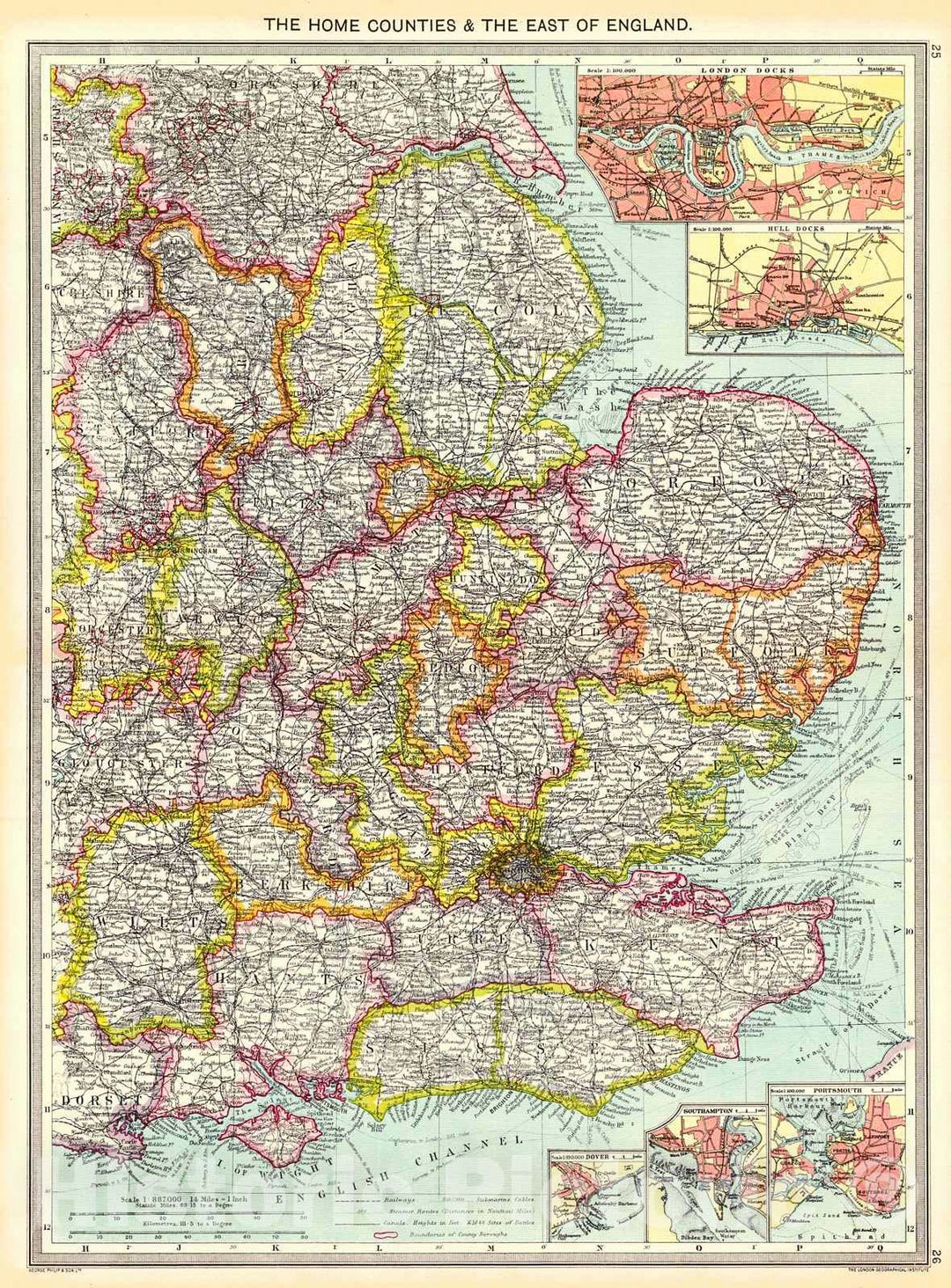 Historic Map : 1910 The Home Counties and the East of England : Vintage Wall Art