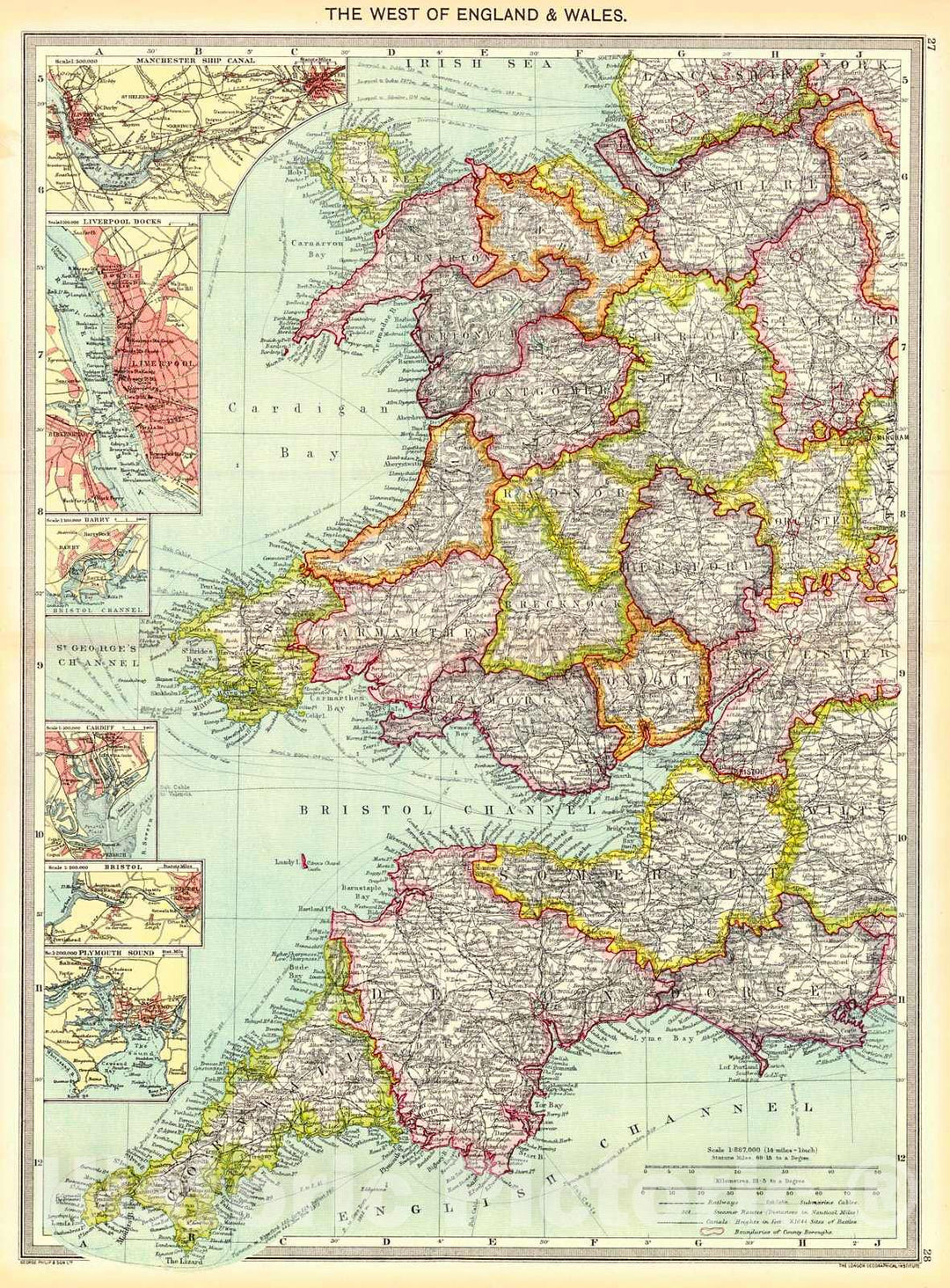 Historic Map : 1910 The West of England and Wales : Vintage Wall Art