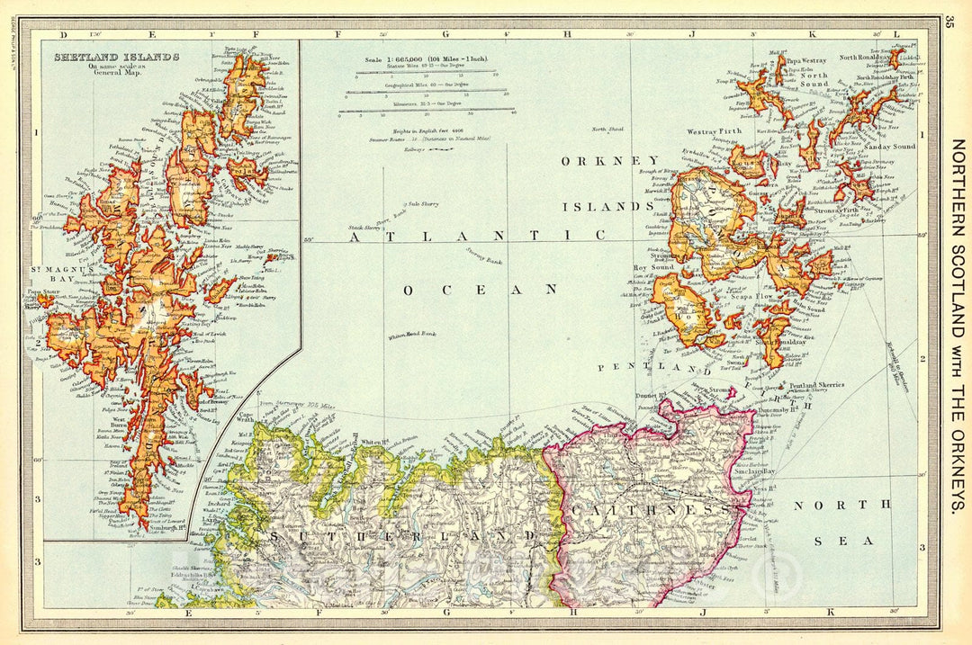 Historic Map : 1910 Northern Scotland with the Orkneys : Vintage Wall Art