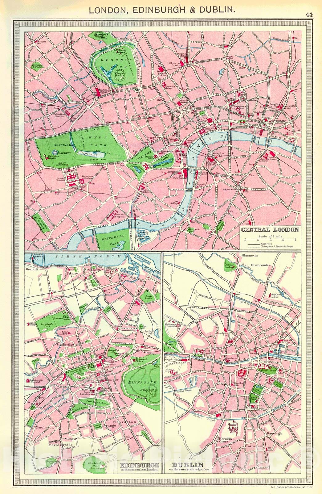 Historic Map : 1910 London, Edinburgh, Dublin : Vintage Wall Art