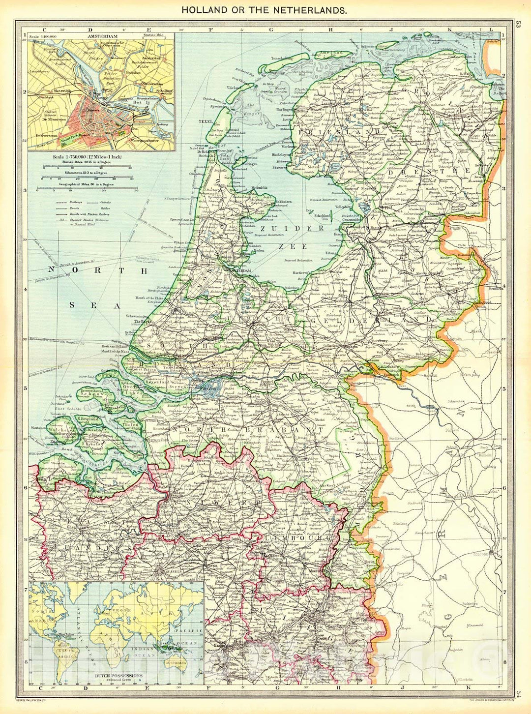 Historic Map : 1910 Holland or The Netherlands : Vintage Wall Art