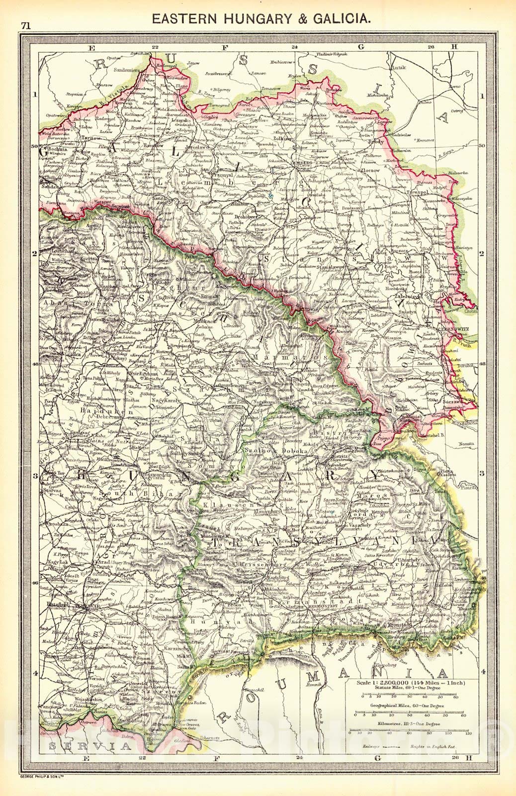 Historic Map : 1910 Eastern Hungary and Galicia : Vintage Wall Art