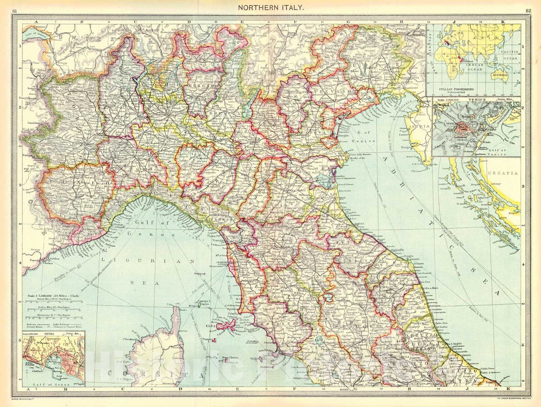 Historic Map : 1910 Northern Italy : Vintage Wall Art