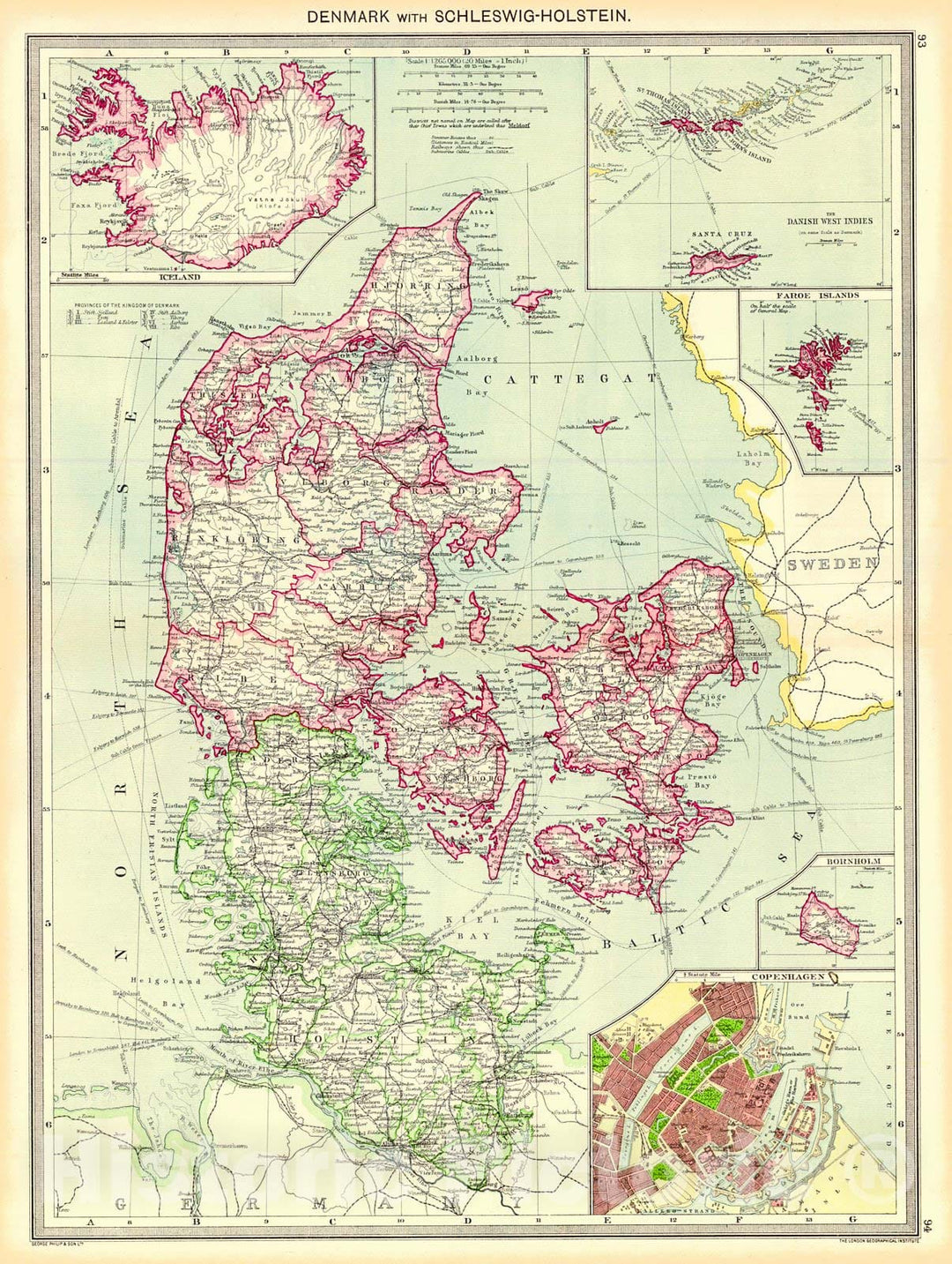 Historic Map : 1910 Denmark with Schleswig-Holstein : Vintage Wall Art