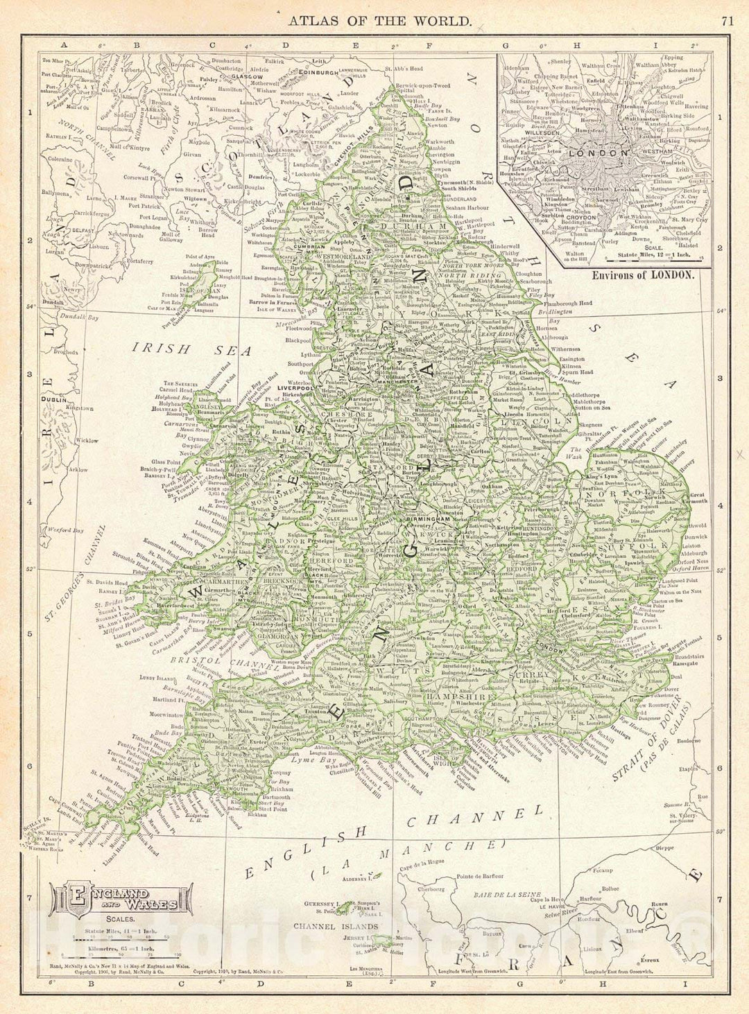 Historic Map : 1910 England and Wales : Vintage Wall Art