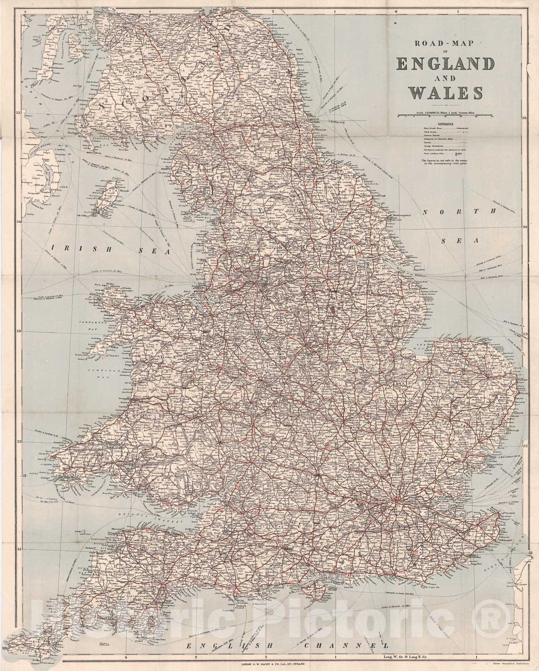 Historic Map : 1910 Road Map of England and Wales : Vintage Wall Art